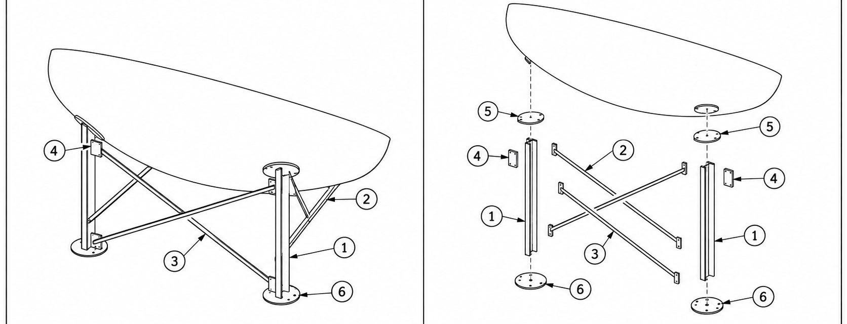 Schema del cavalletto metallico con elementi di sostegno e controventatura.